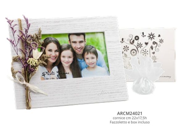 Porta foto legno bianco con fiori