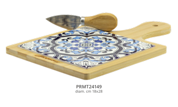 Tagliere Harmony grade in legno e porcellana con decoro maiolica