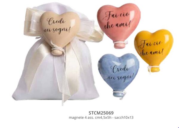 Magnete palloncino cuore porcellana in 4 colori assortiti Harmony